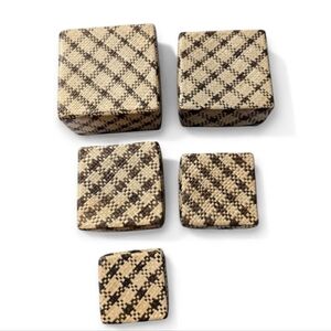 VINTAGE Nested Woven Baskets Set 5 Boho Lidded Square Storage Natural